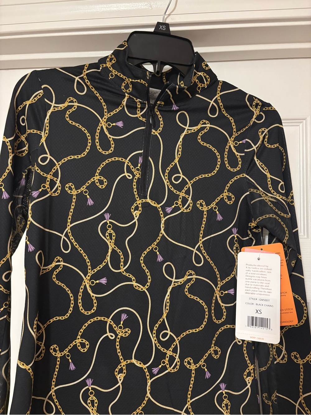 Gottex Black Long-Sleeve Quarter-Zip with Gold Chain Print / GOLF